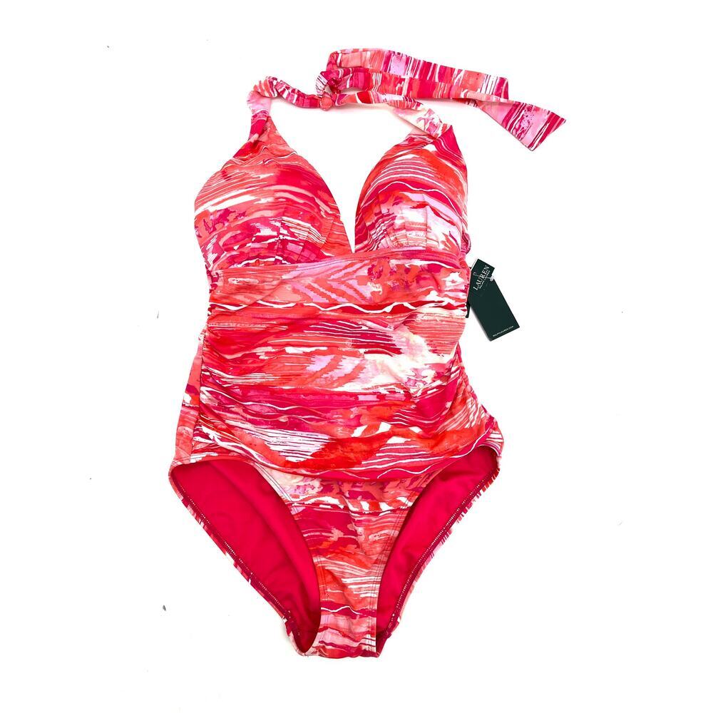 LAUREN RALPH LAUREN Tummy Control Slim Fit Pink One Piece Swimsuit 6 NWT